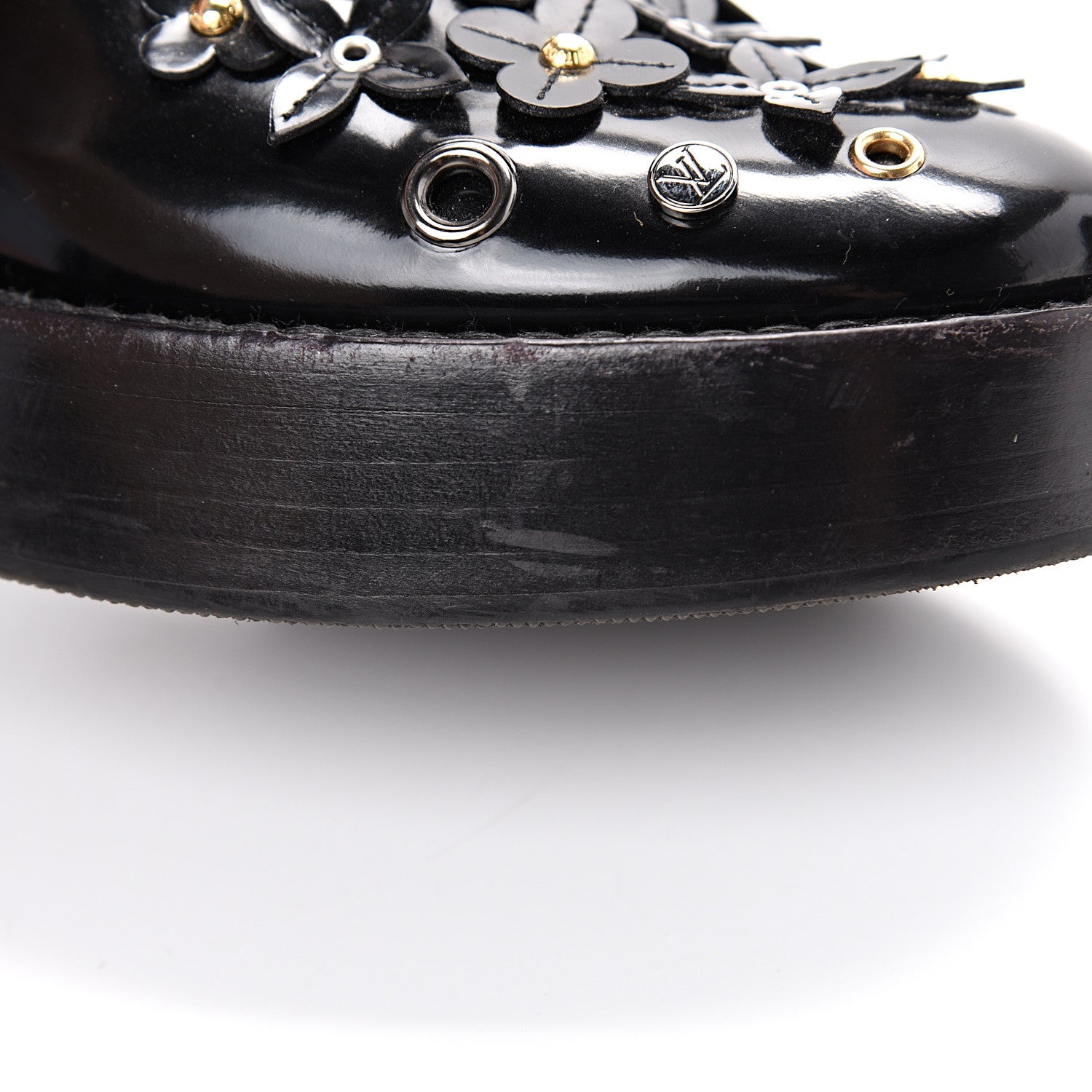 Louis Vuitton Patent Calfskin Blooms Flat Derby Platform Shoes 37 Black 11 of 14