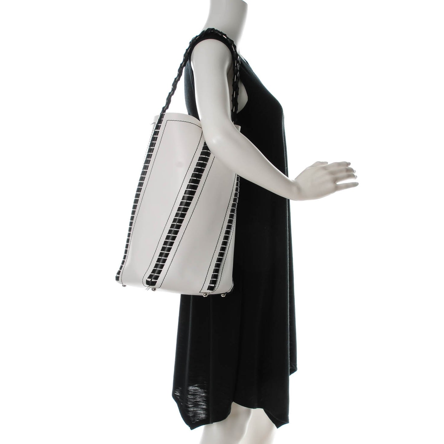 Smooth Calfskin Large Hex Bucket Bag White Black