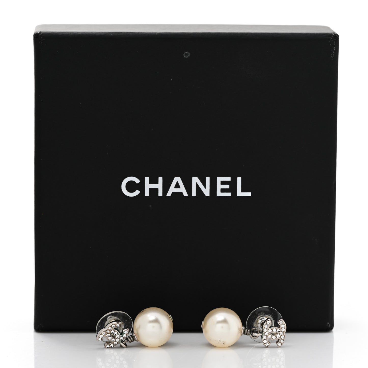 crystal CC pearl earrings