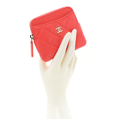 Chanel Lambskin Quilted Zip Card Holder Wallet Coral 2 of 9