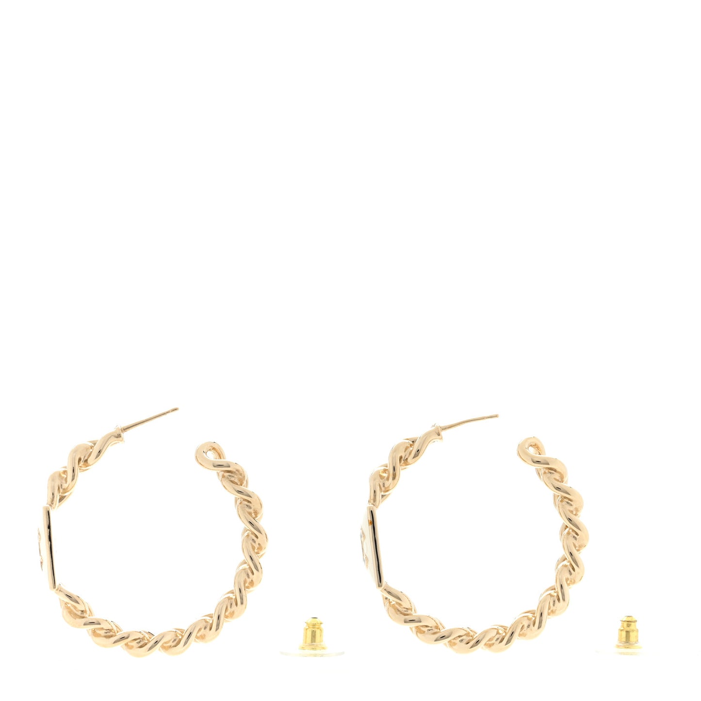Metal Enamel CC Square Chain Hoop Earrings Gold White