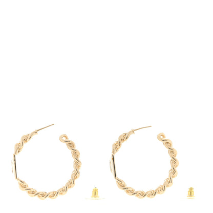 Chanel Metal Enamel CC Square Chain Hoop Earrings Gold White 3 of 4