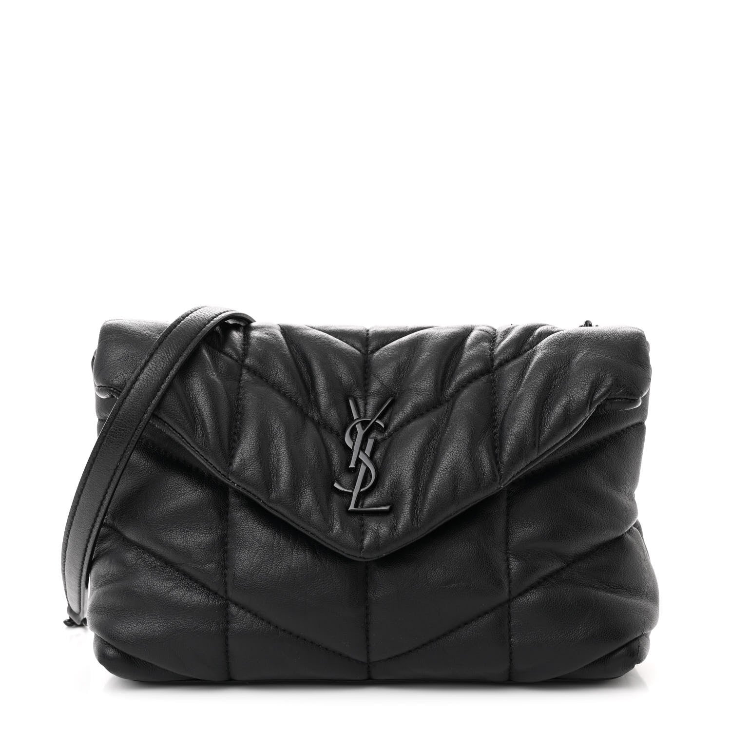 Saint Laurent Calfskin Quilted Toy Loulou Puffer Monogram Monochrome Chain Satchel Black 1 of 10