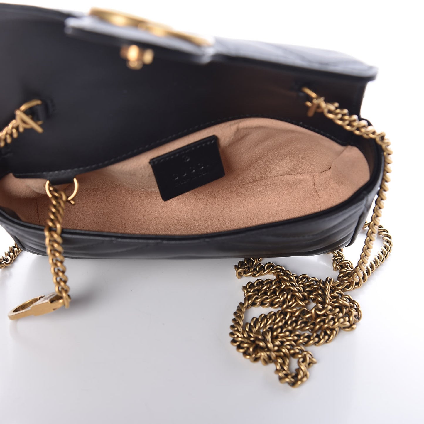 Calfskin Matelasse Super Mini GG Marmont Shoulder Bag Black