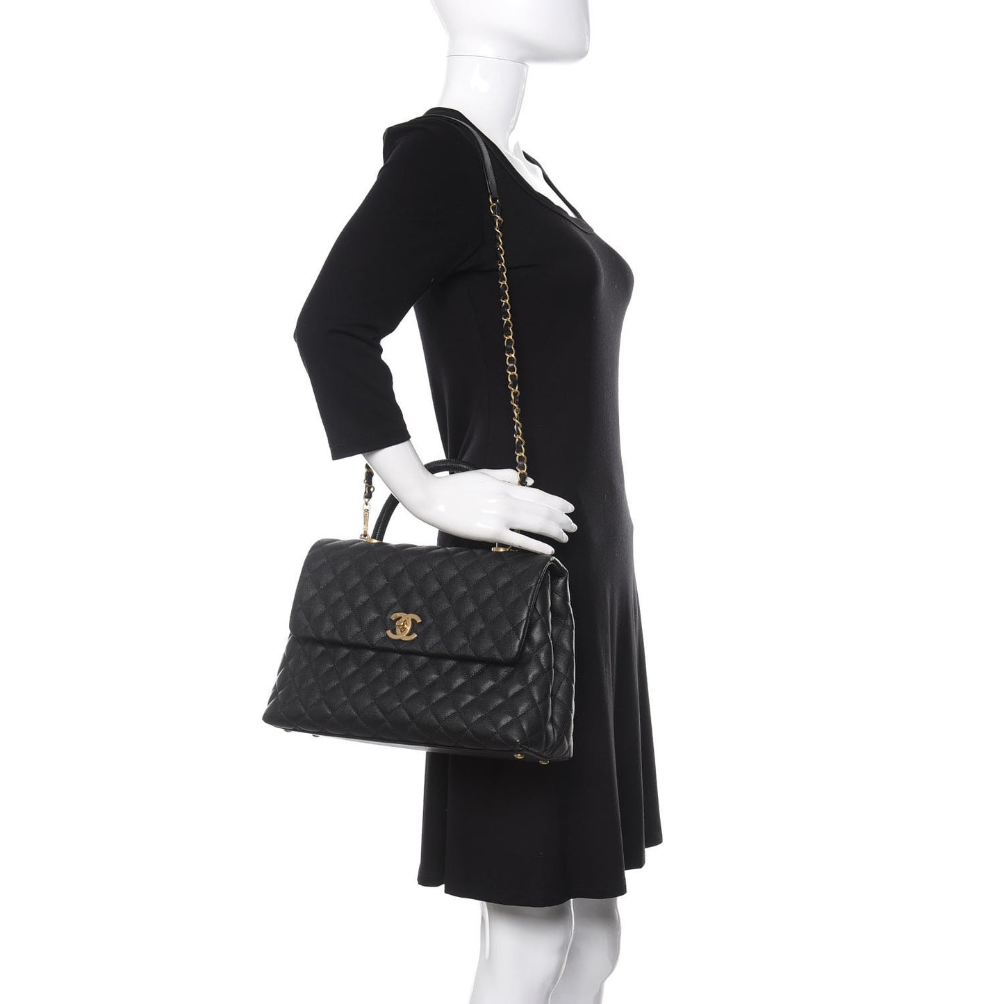 Caviar Lizard Quilted Medium Coco Handle Flap Black