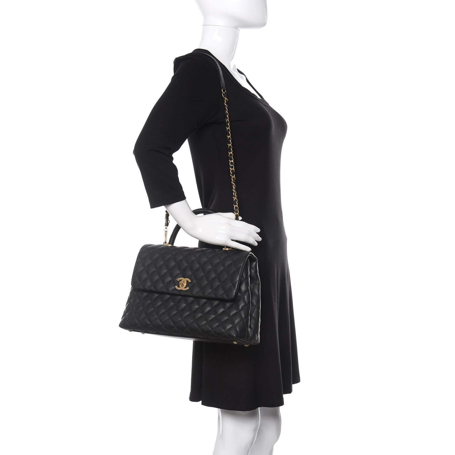 Chanel Caviar Lizard Quilted Medium Coco Handle Flap Black 2 of 9