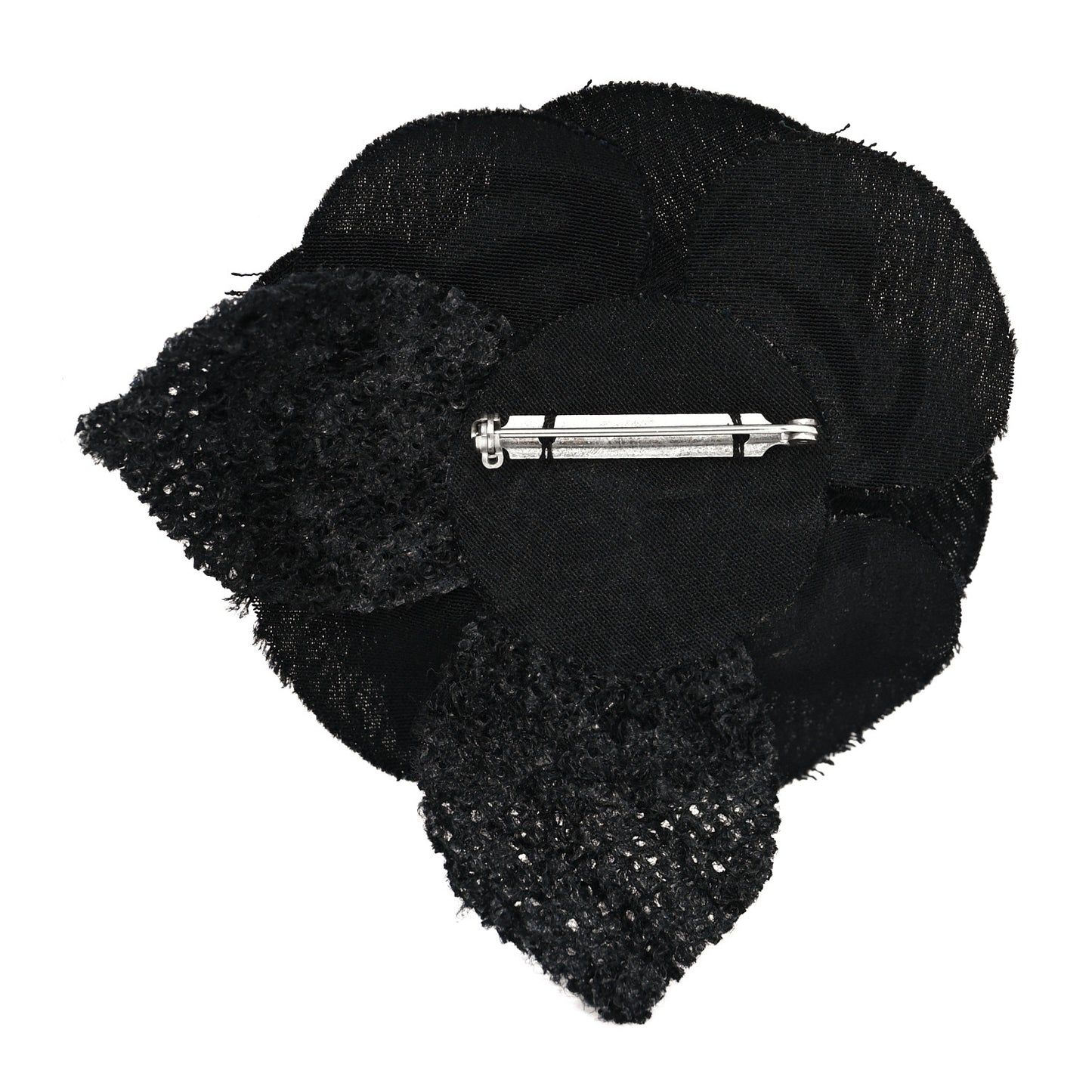 Tweed Fabric Camellia Pin Brooch Black