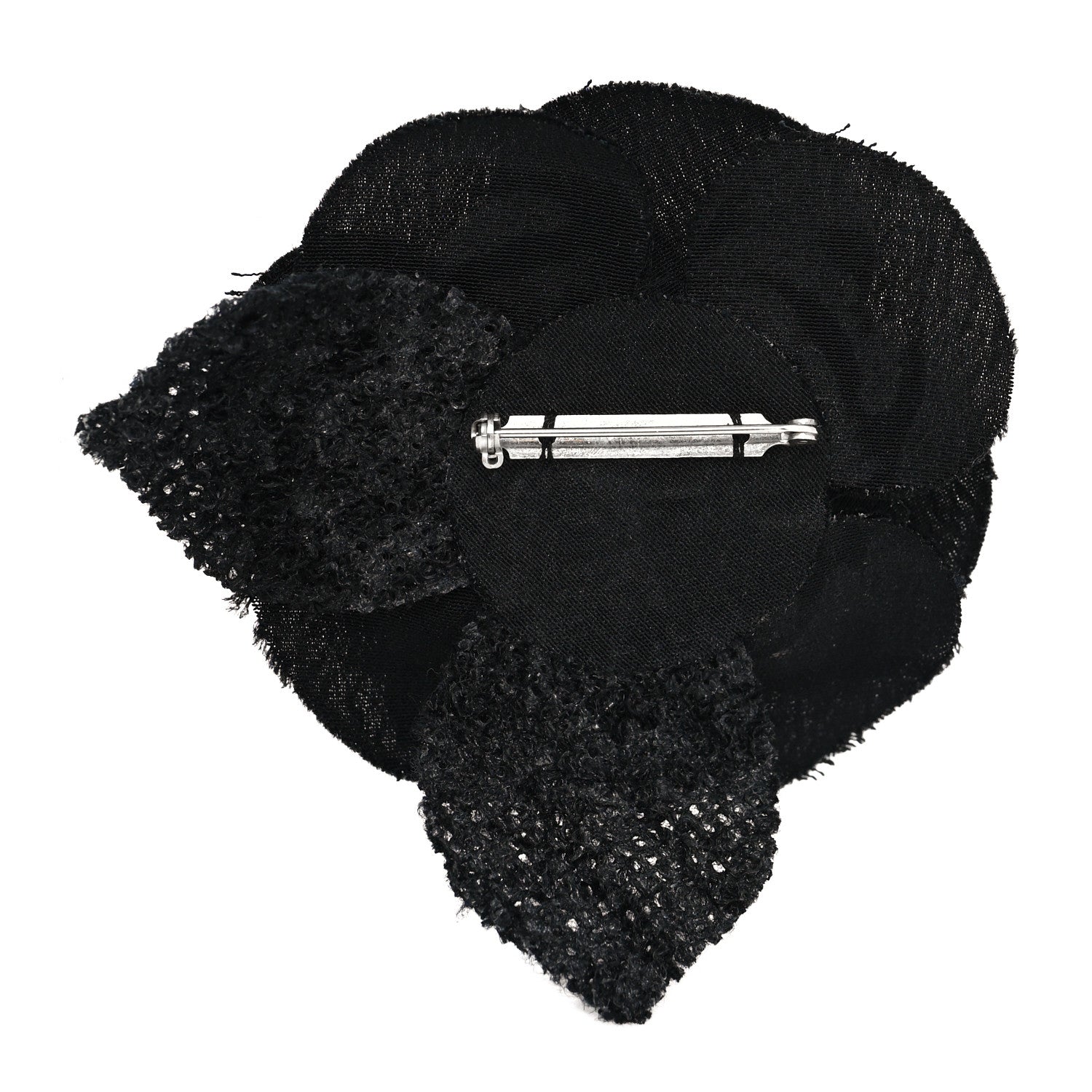 Chanel Tweed Fabric Camellia Pin Brooch Black 3 of 3