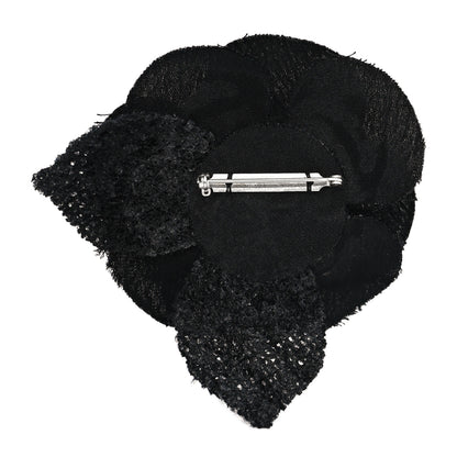 Chanel Tweed Fabric Camellia Pin Brooch Black 3 of 3