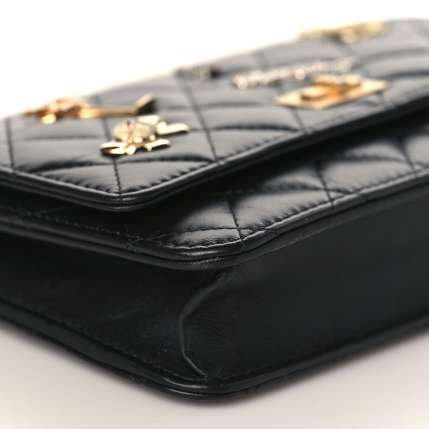 Chanel Aged Calfskin Quilted Lucky Charms 2.55 Reissue Wallet On Chain WOC Black 8 of 9