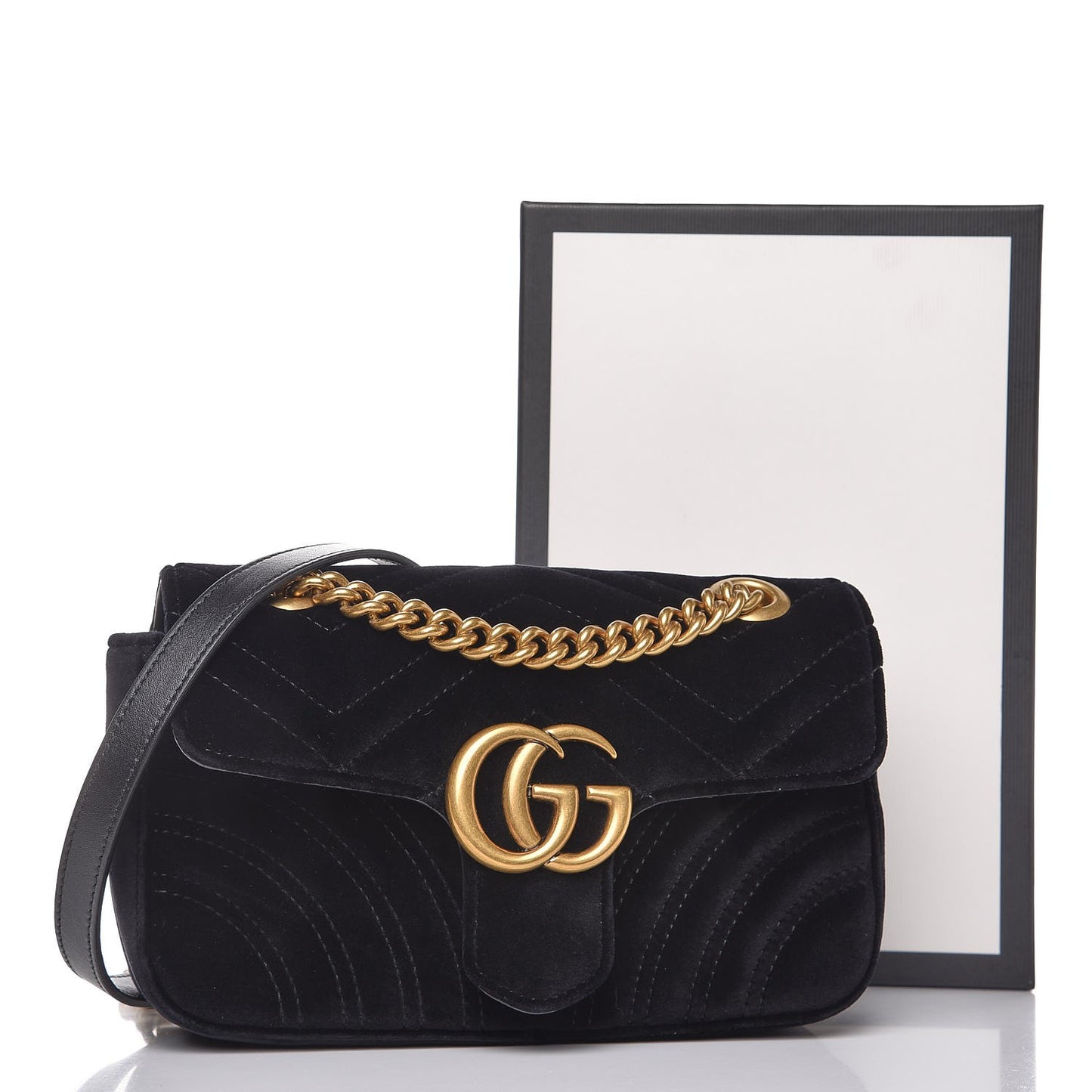 Velvet Matelasse Mini GG Marmont Shoulder Bag Black
