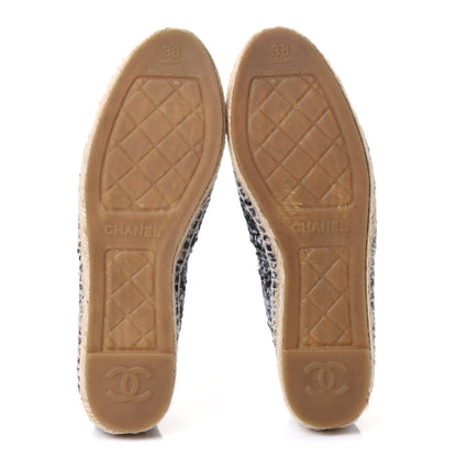 Chanel Metallic Tweed Lambskin CC Espadrilles 38 Blue Black Silver 6 of 10