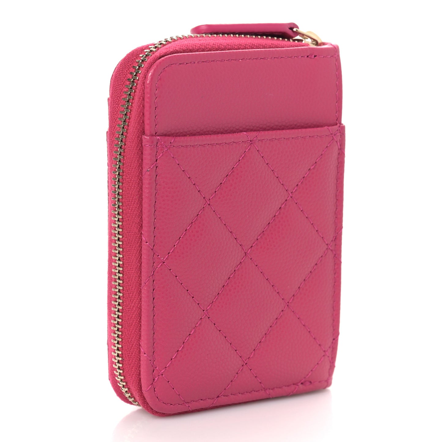 Caviar Quilted Zip Card Holder Fuchsia
