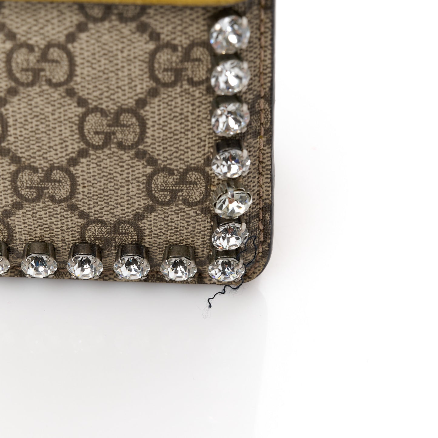 GG Supreme Monogram Suede Crystal Small Dionysus Shoulder Bag Beige Ebony Yellow