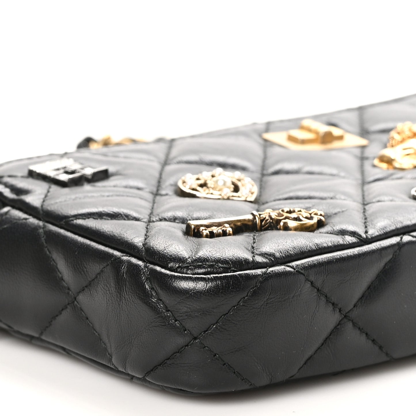 Aged Calfskin Lucky Charms 2.55 Reissue Small Clutch With Chain Black