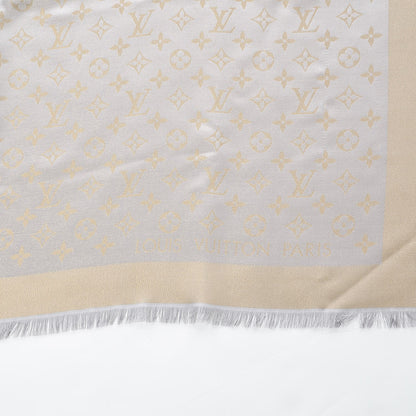 Louis Vuitton Silk Lurex Wool Monogram Shine Shawl Charcoal Greige 3 of 4
