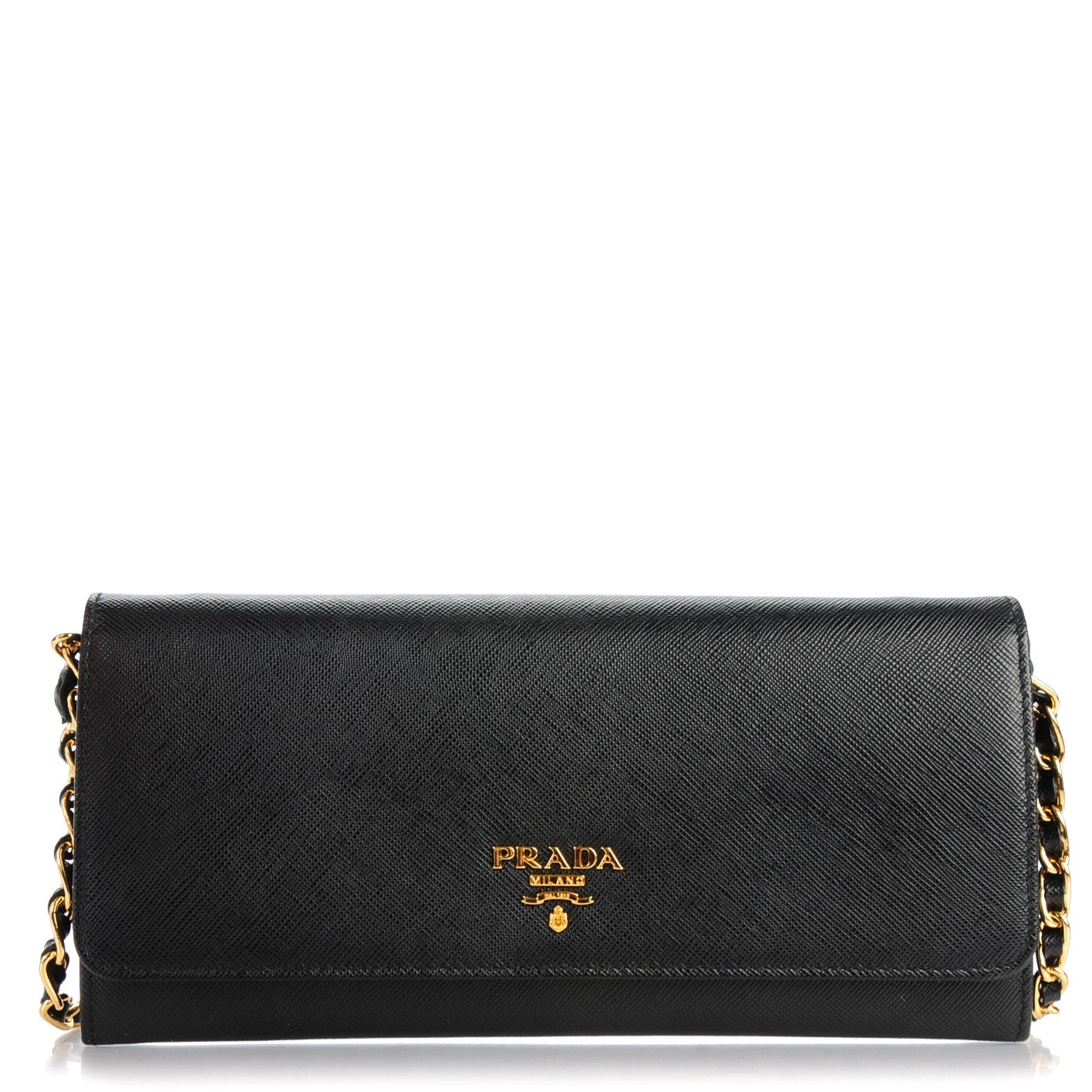 Prada Saffiano Metal Oro Chain Wallet Nero Black 1 of 7