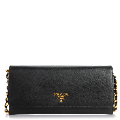 Prada Saffiano Metal Oro Chain Wallet Nero Black 1 of 7