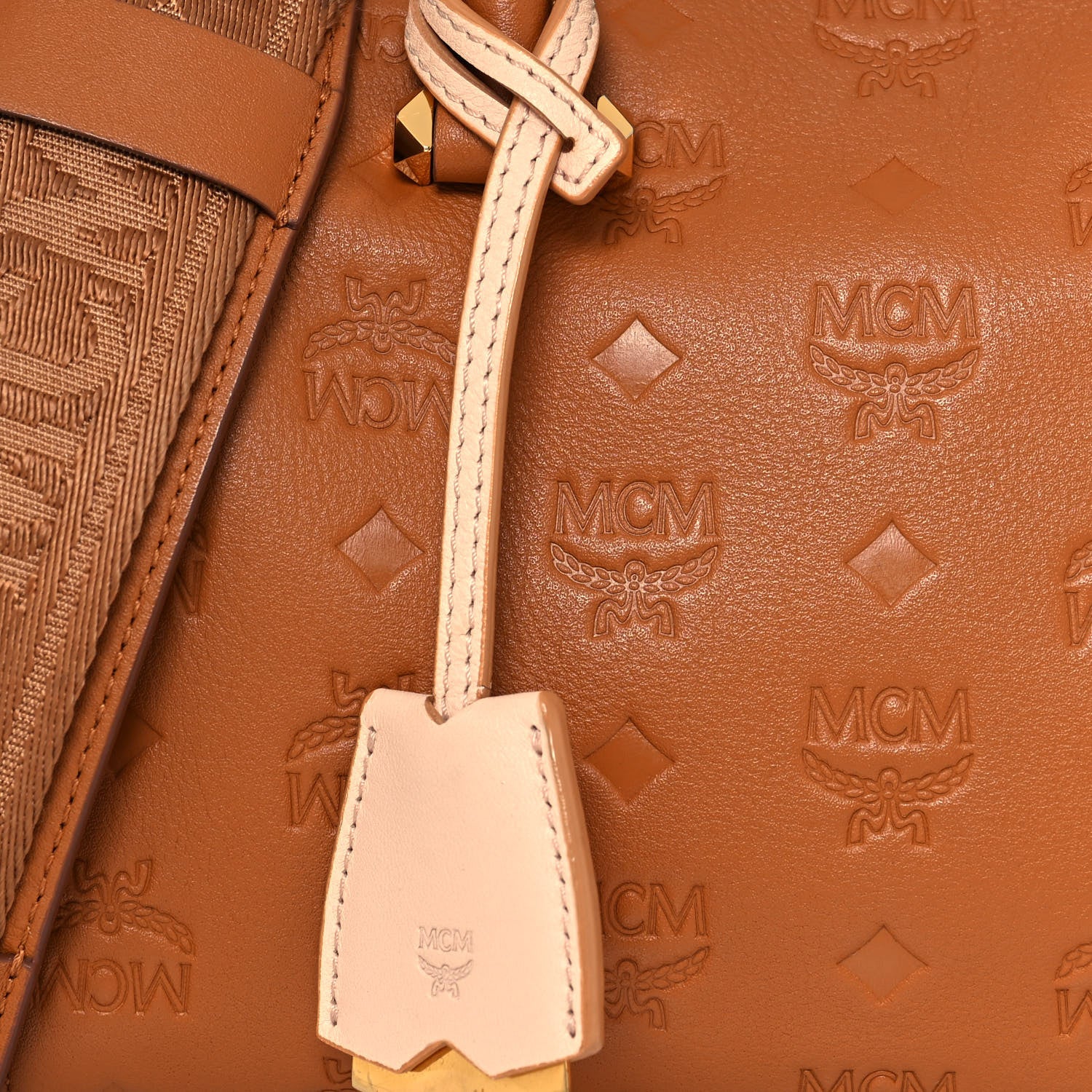 MCM Calfskin Ottomar Monogram Essential Boston Bag Cognac 8 of 14