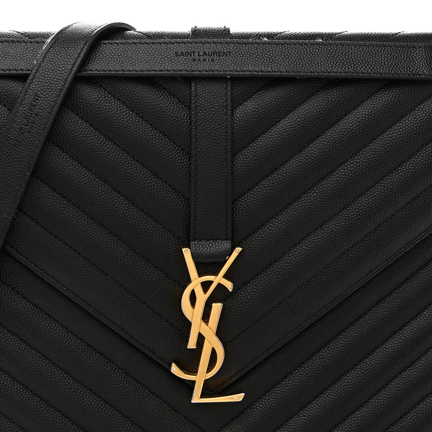 Saint Laurent Grain De Poudre Matelasse Chevron Large Monogram Satchel Black 5 of 14