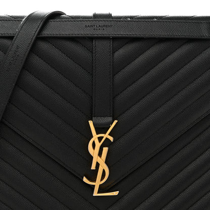 Saint Laurent Grain De Poudre Matelasse Chevron Large Monogram Satchel Black 5 of 14
