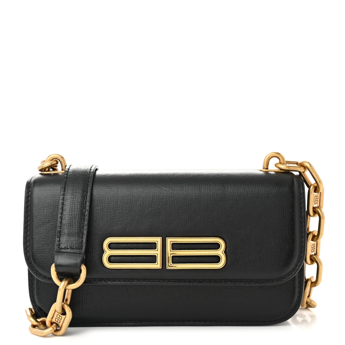 Calfskin Stripe Embossed Gossip Chain Bag XS Black
