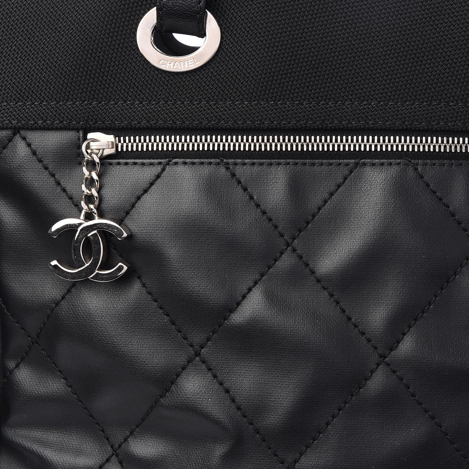 Chanel Coated Canvas Quilted Large Paris Biarritz Tote Black 9 of 10
