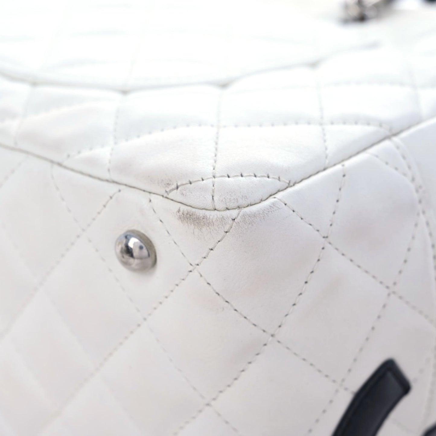 Calfskin Quilted Large Cambon Bowler White Black
