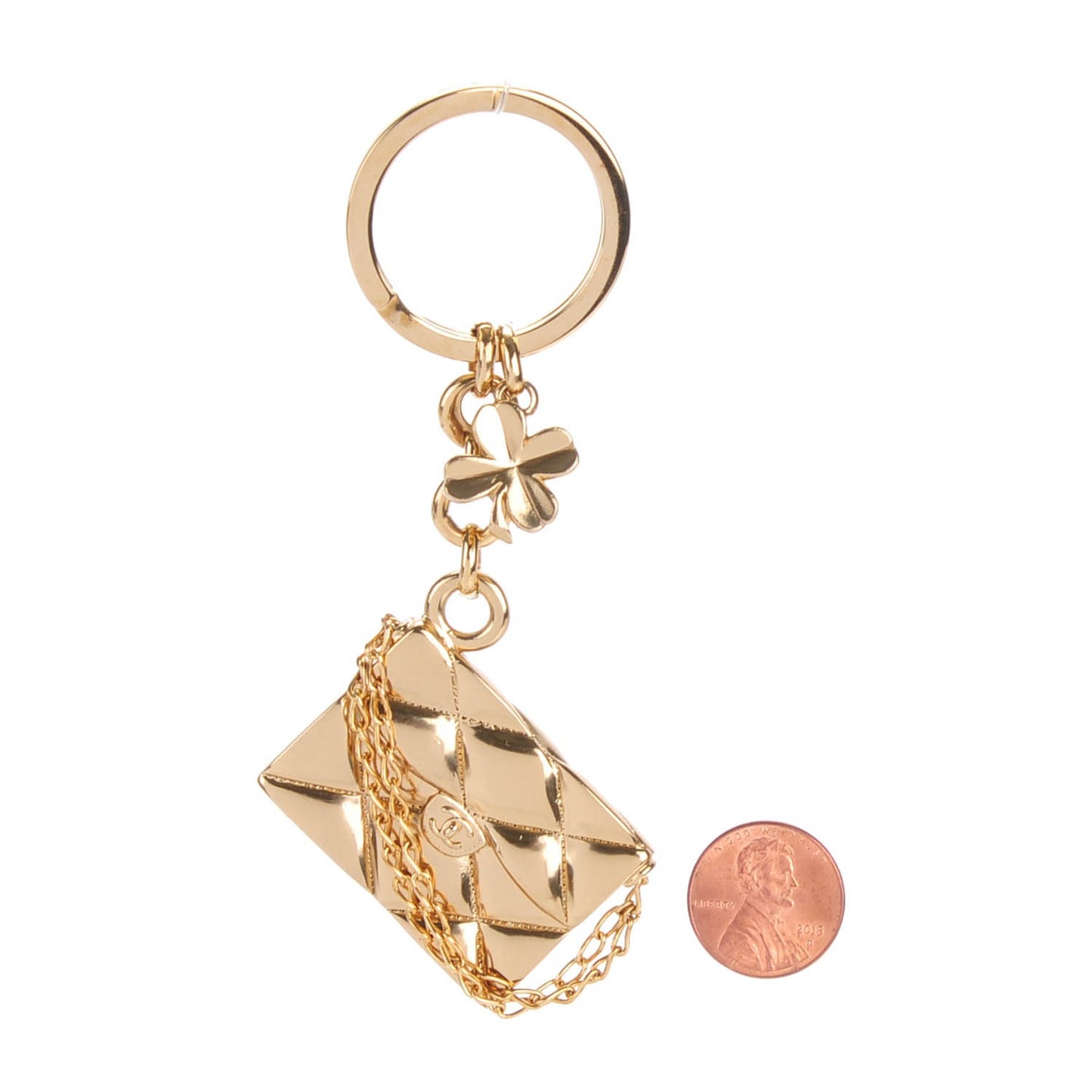Quilted Flap Clover Keychain Gold