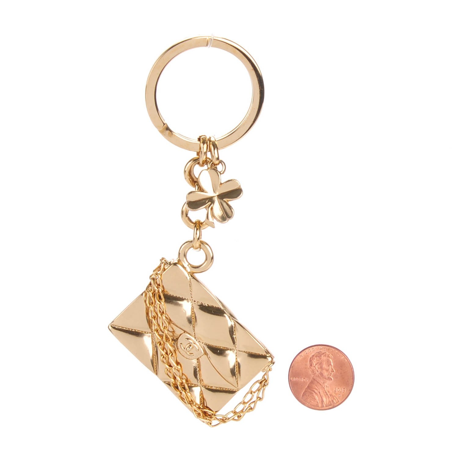 Chanel Quilted Flap Clover Keychain Gold 2 of 4