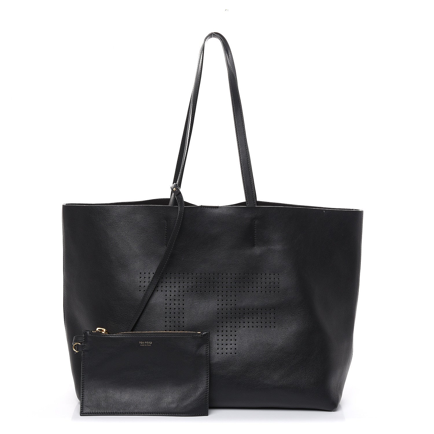Tom Ford Calfskin Perforated Logo Tote Black 2 of 13