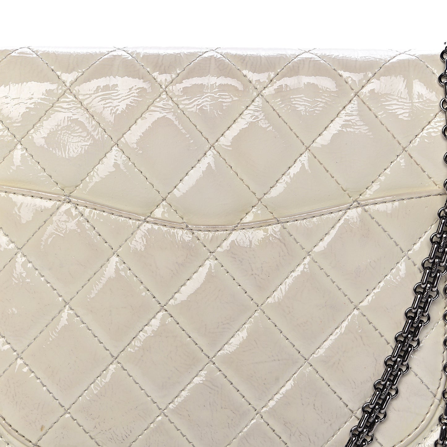Distressed Patent Quilted 2.55 Reissue Flap 227 White