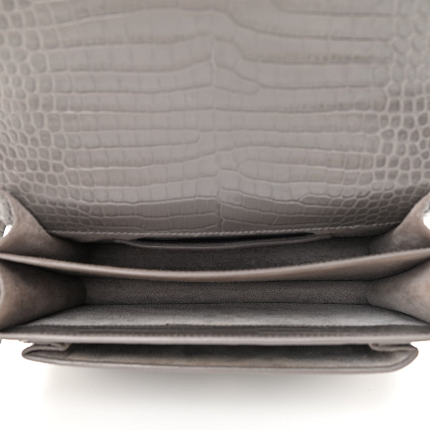Calfskin Crocodile Embossed Medium Monogram Sunset Fog