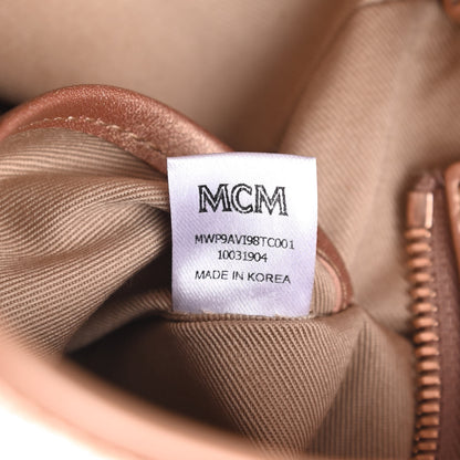 MCM Metallic Visetos Mini Anya Top Zip Shopper Tote Champagne Gold 6 of 10