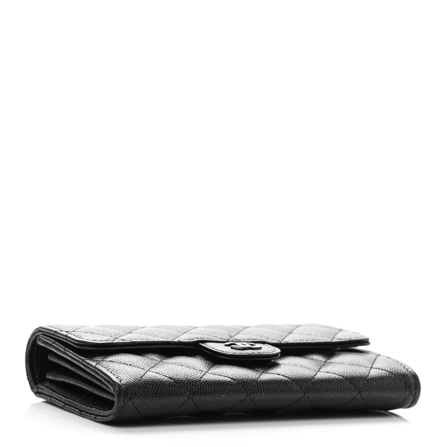 Iridescent Caviar Quilted Medium Flap Wallet Black