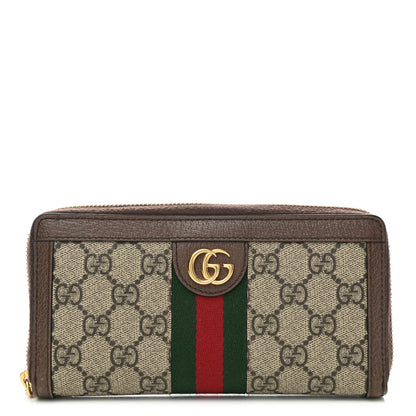 Gucci GG Supreme Monogram Web Ophidia Zip Around Wallet Brown 1 of 8