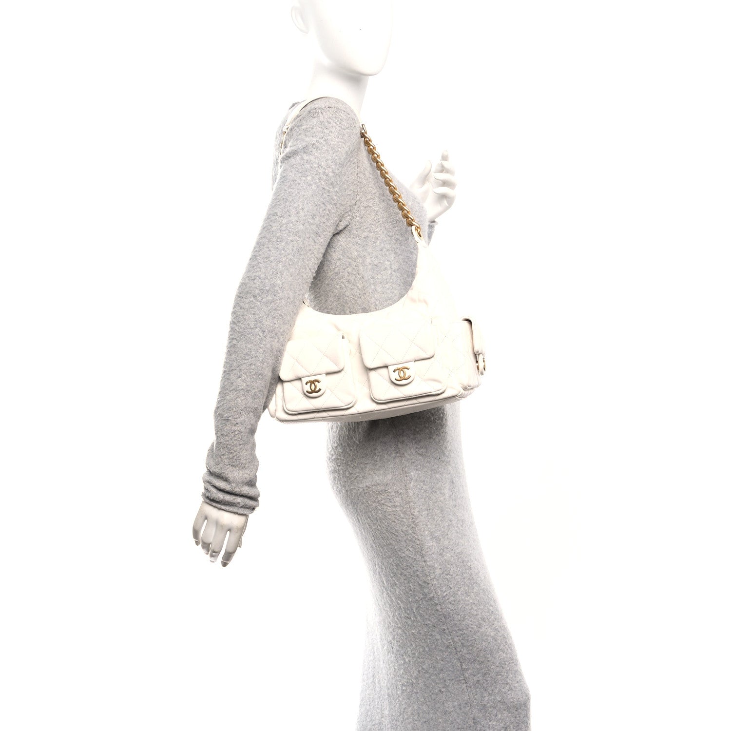 Chanel Shiny Lambskin Quilted Trendy Pockets Hobo White 2 of 10
