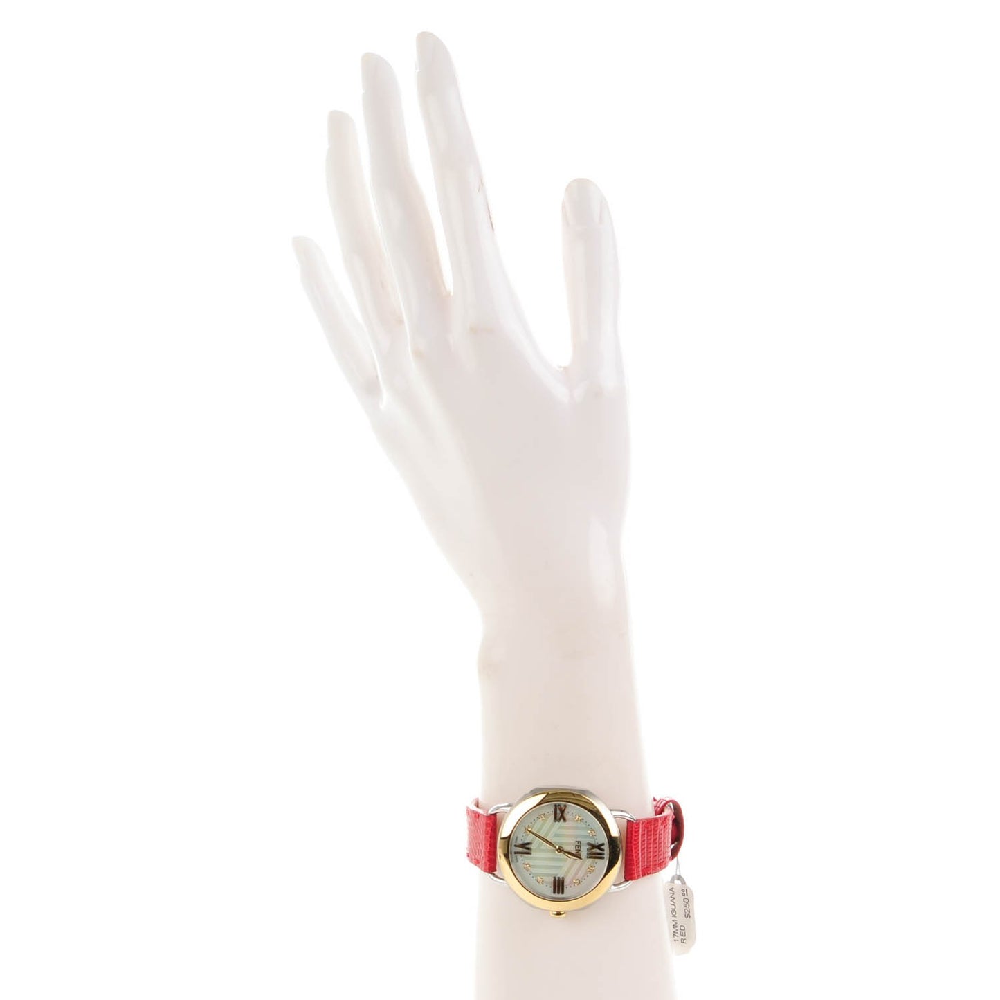 Stainless Steel Calfskin Diamond Mother of Pearl 36mm Selleria Quartz Watch Red