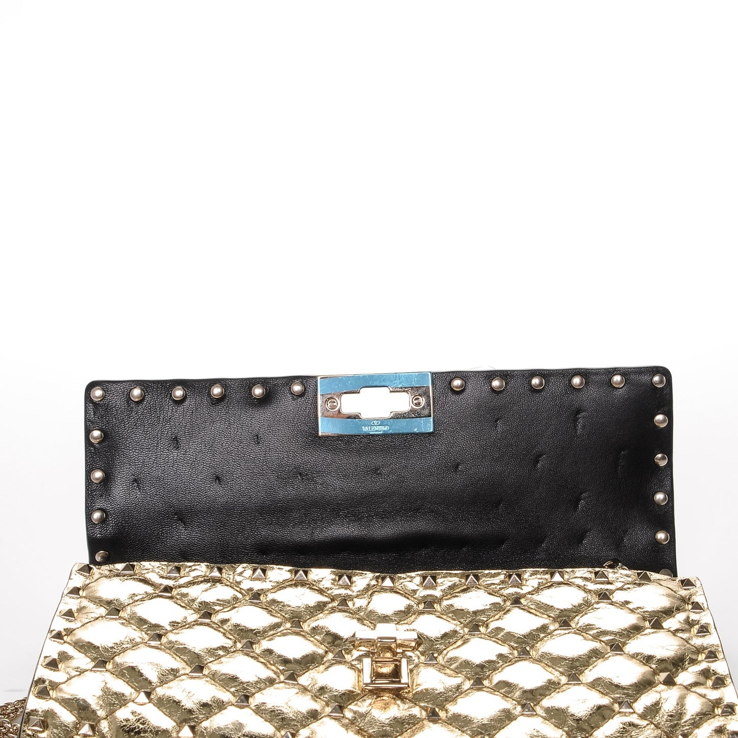 Metallic Wrinkled Lambskin Rockstud Spike Wallet on Chain Mekong