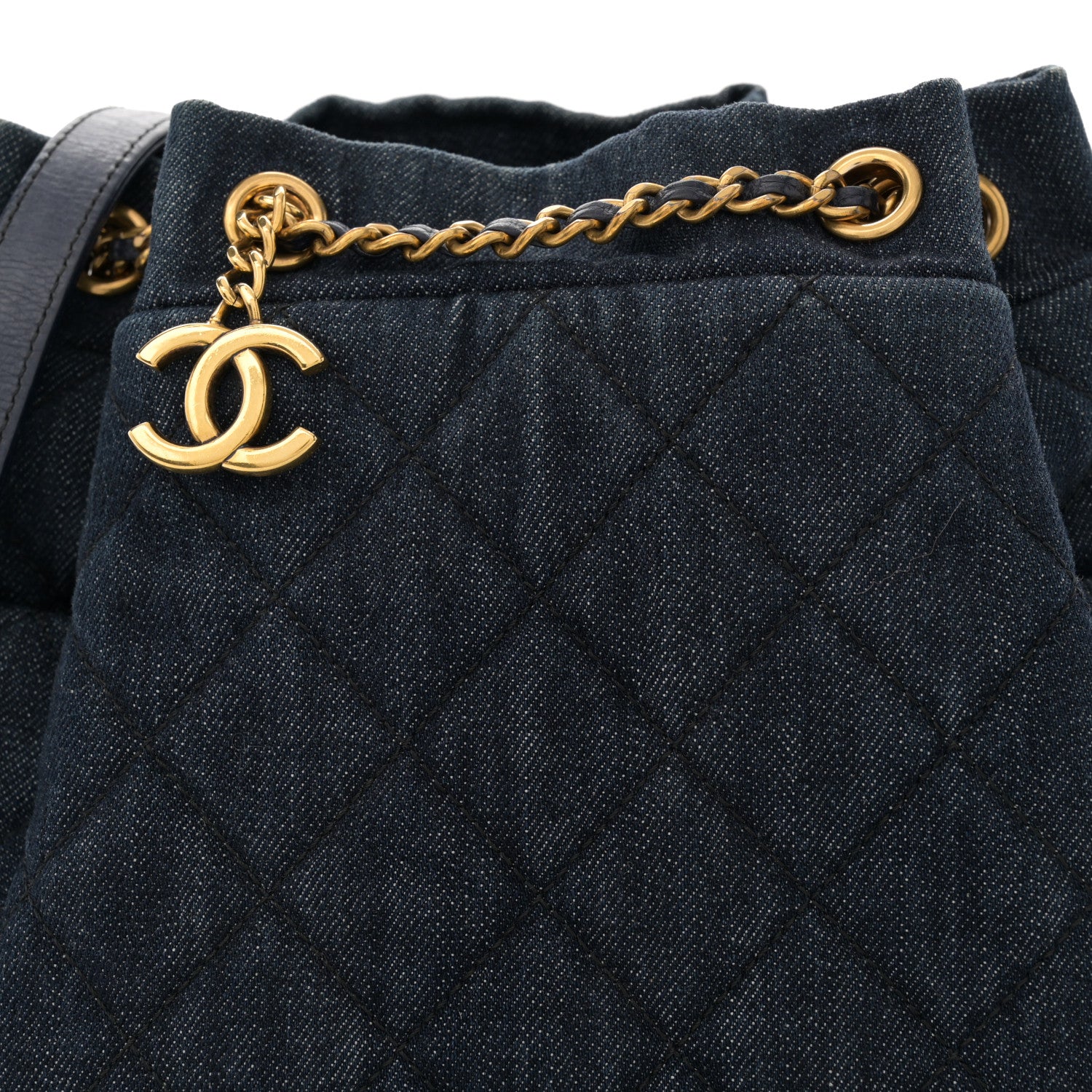 Chanel Washed Denim Quilted Small Urban Spirit Drawstring Bag Dark Blue 8 of 12