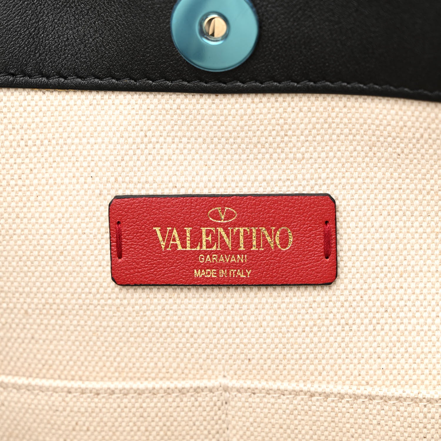 Valentino Garavani Canvas Calfskin VLTN Print Small Rockstud Tote Naturale Black 6 of 11