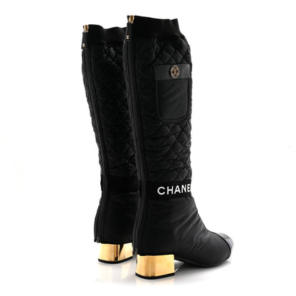 Chanel Mixed Fibers Lambskin Patent Calfskin Convertible High Boots 39 Black 5 of 9