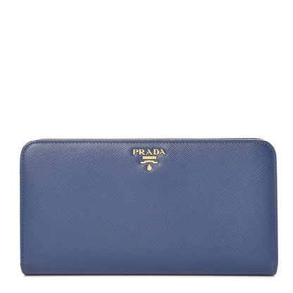 Prada Saffiano Metal Double Snap Travel Wallet Cobalto 1 of 7