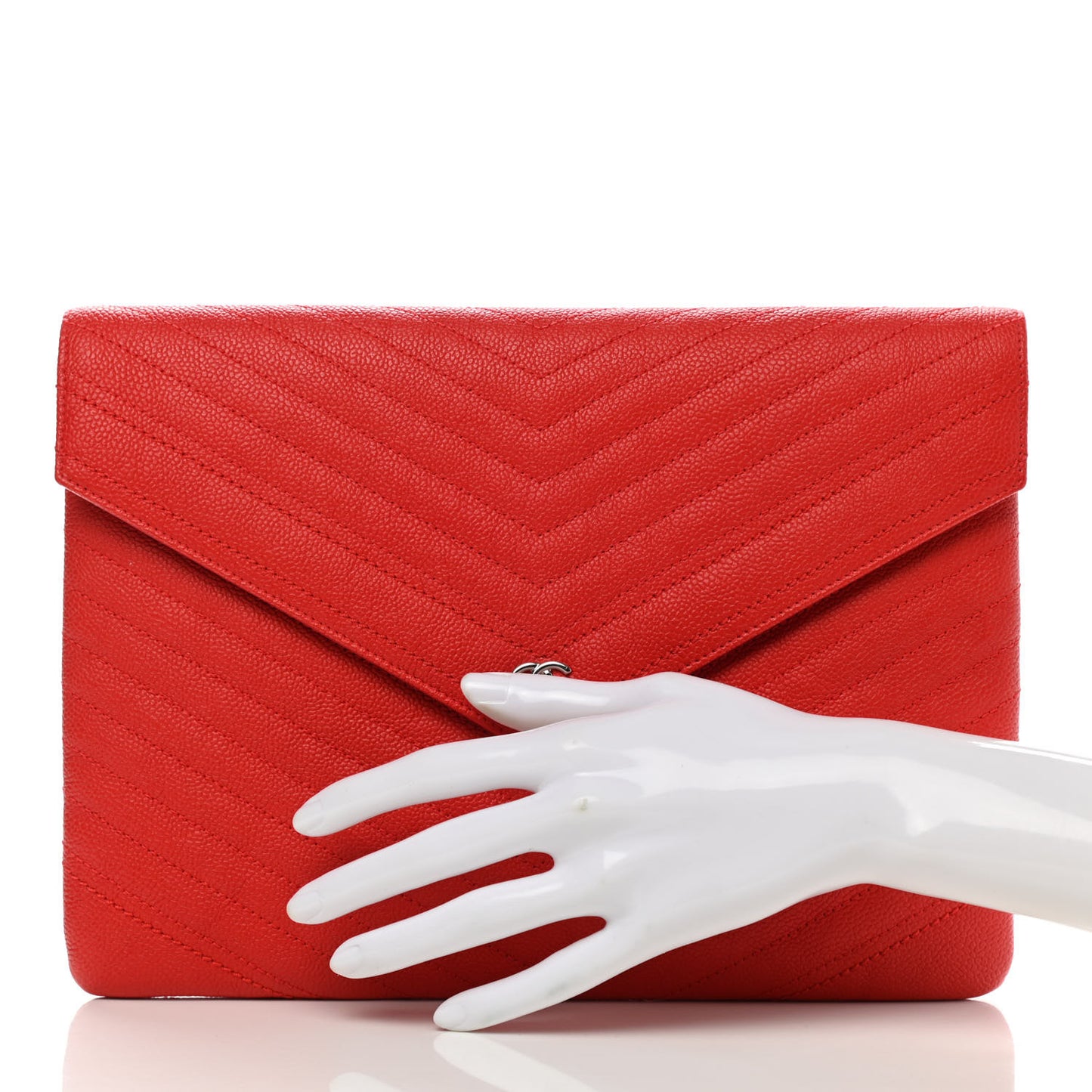 Calfskin Chevron Quilted Small Envelope Clutch Red