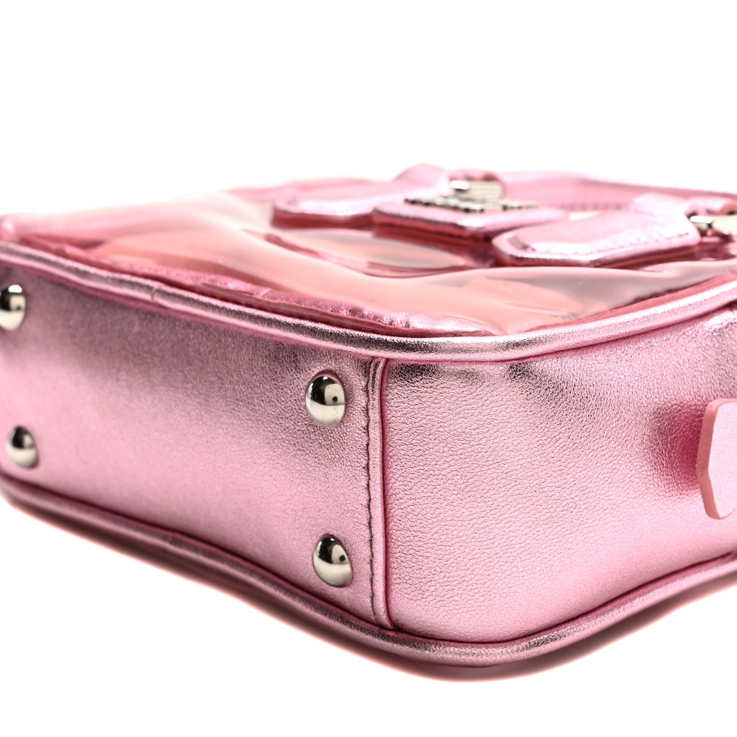 Metallic Nappa Plexi Vinyl Mini Top Handle Crossbody Rosa Mordore