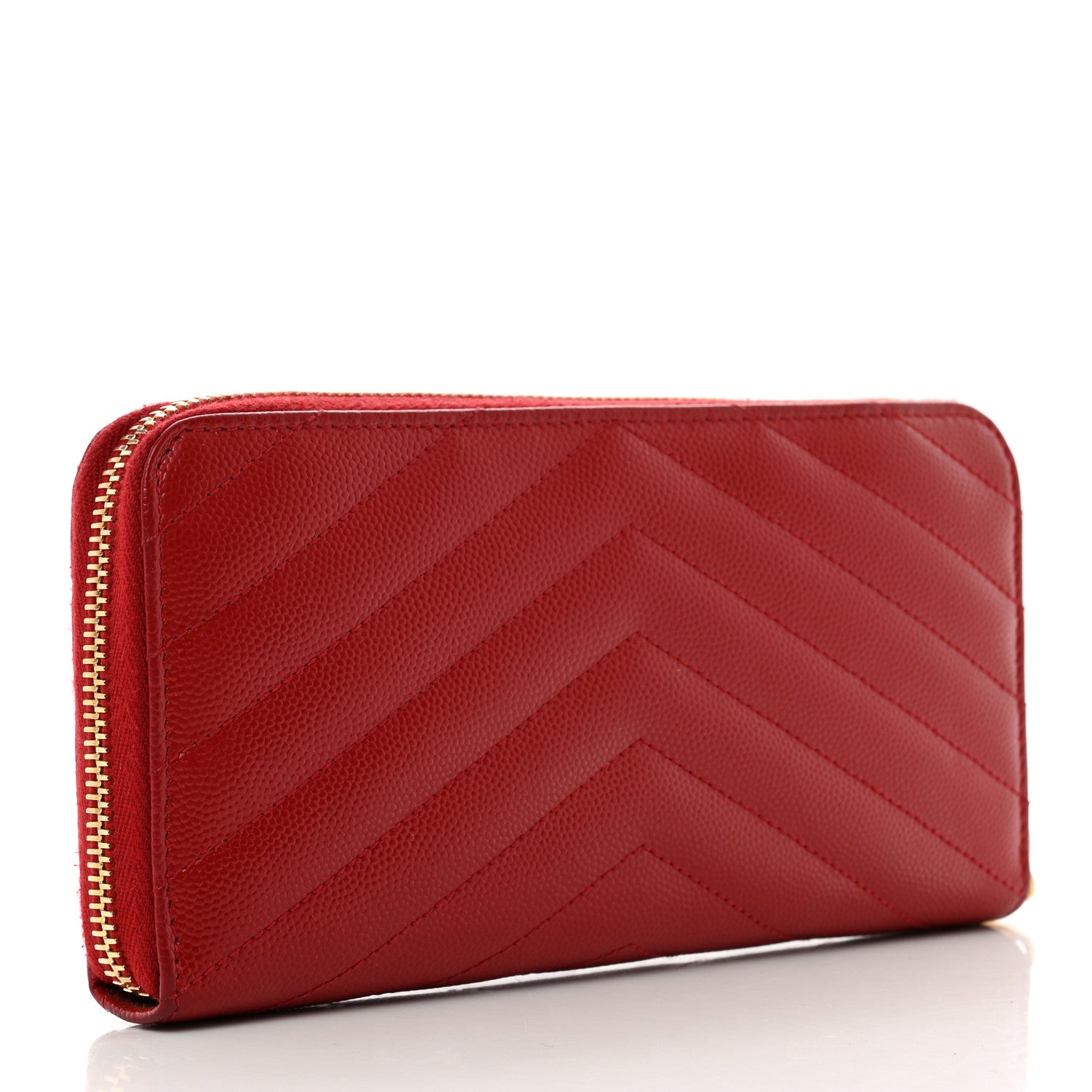 Saint Laurent Grain De Poudre Matelasse Chevron Monogram Zip Around Wallet Red 3 of 10