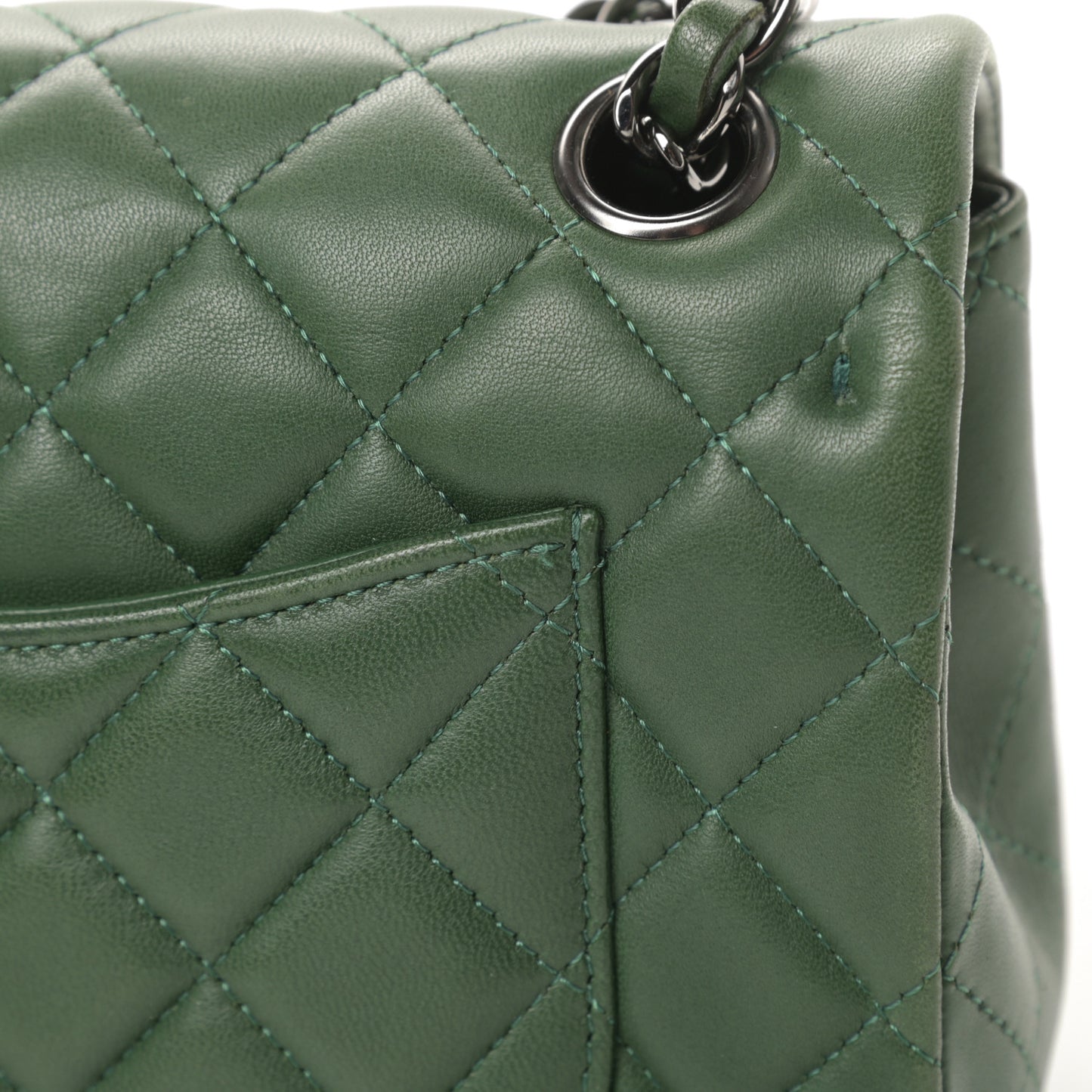 Lambskin Quilted Mini Rectangular Flap Green