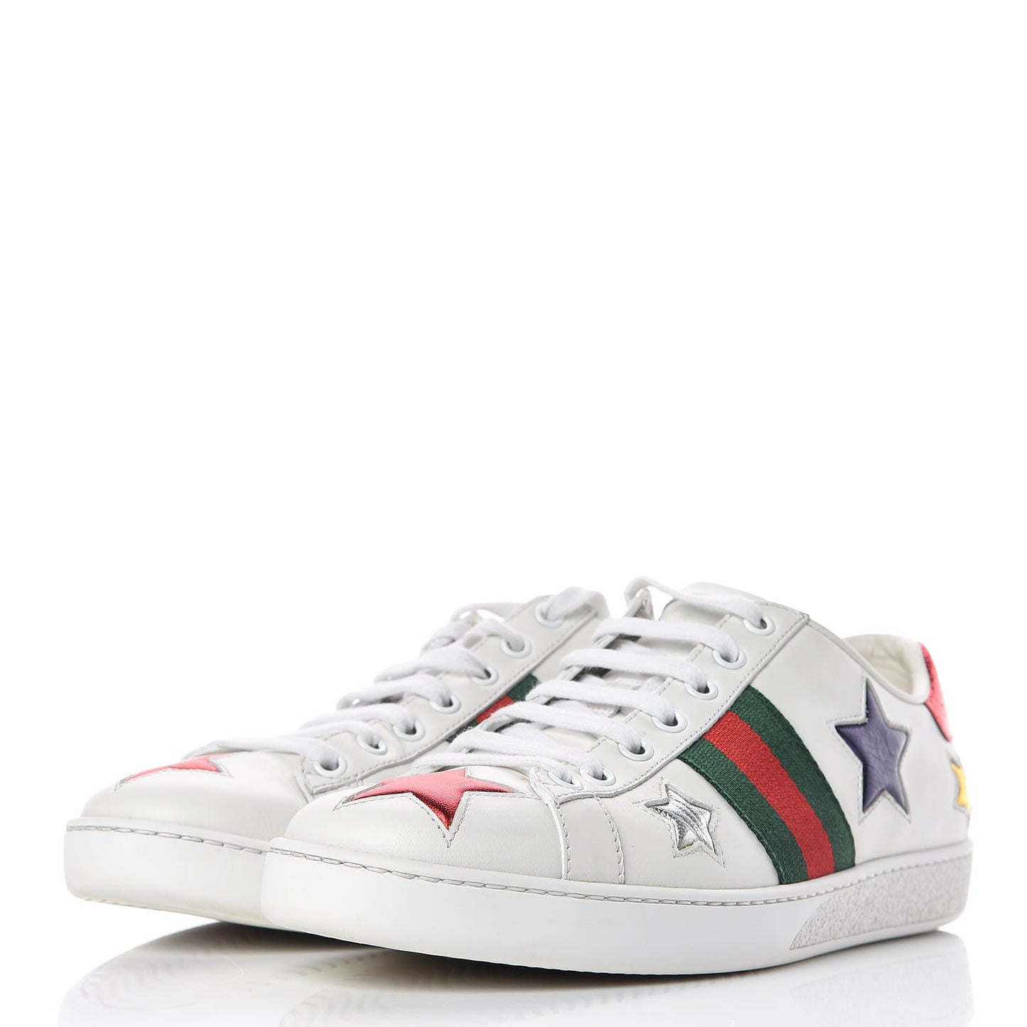 Calfskin Ayers Web Star Embroidered Womens Ace Sneakers 38 White Multi