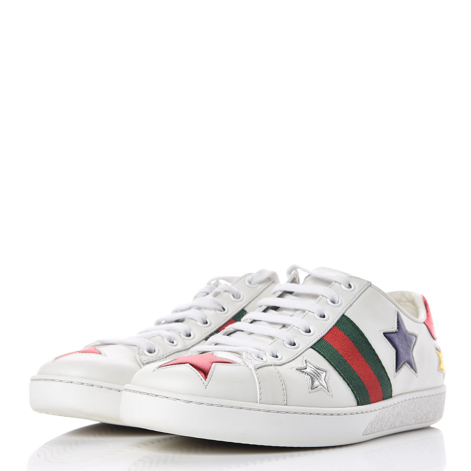Gucci Calfskin Ayers Web Star Embroidered Womens Ace Sneakers 38 White Multi 3 of 14