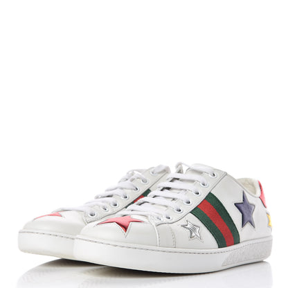 Gucci Calfskin Ayers Web Star Embroidered Womens Ace Sneakers 38 White Multi 3 of 14